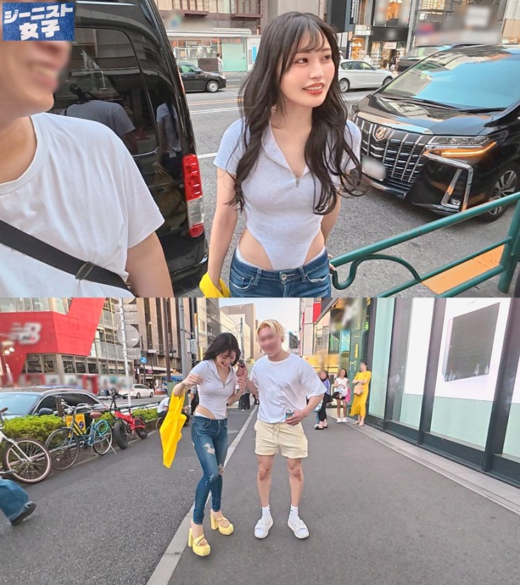 【3Pで潮吹き連打】脚長モデル体型のファッショニスタ降臨！店内でXLサイズのチ●コにむしゃぶりつく大胆スケベ！「ぶち込んで…♪」マ●コに挿入されながらフェラし続ける！筋肉男二人との汗だく3Pセックス！！【ジーニスト女子】【さく】1枚目
